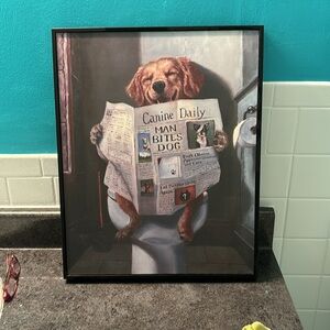 😊DOG BITES MAN-cute & adorable painting framed 💩